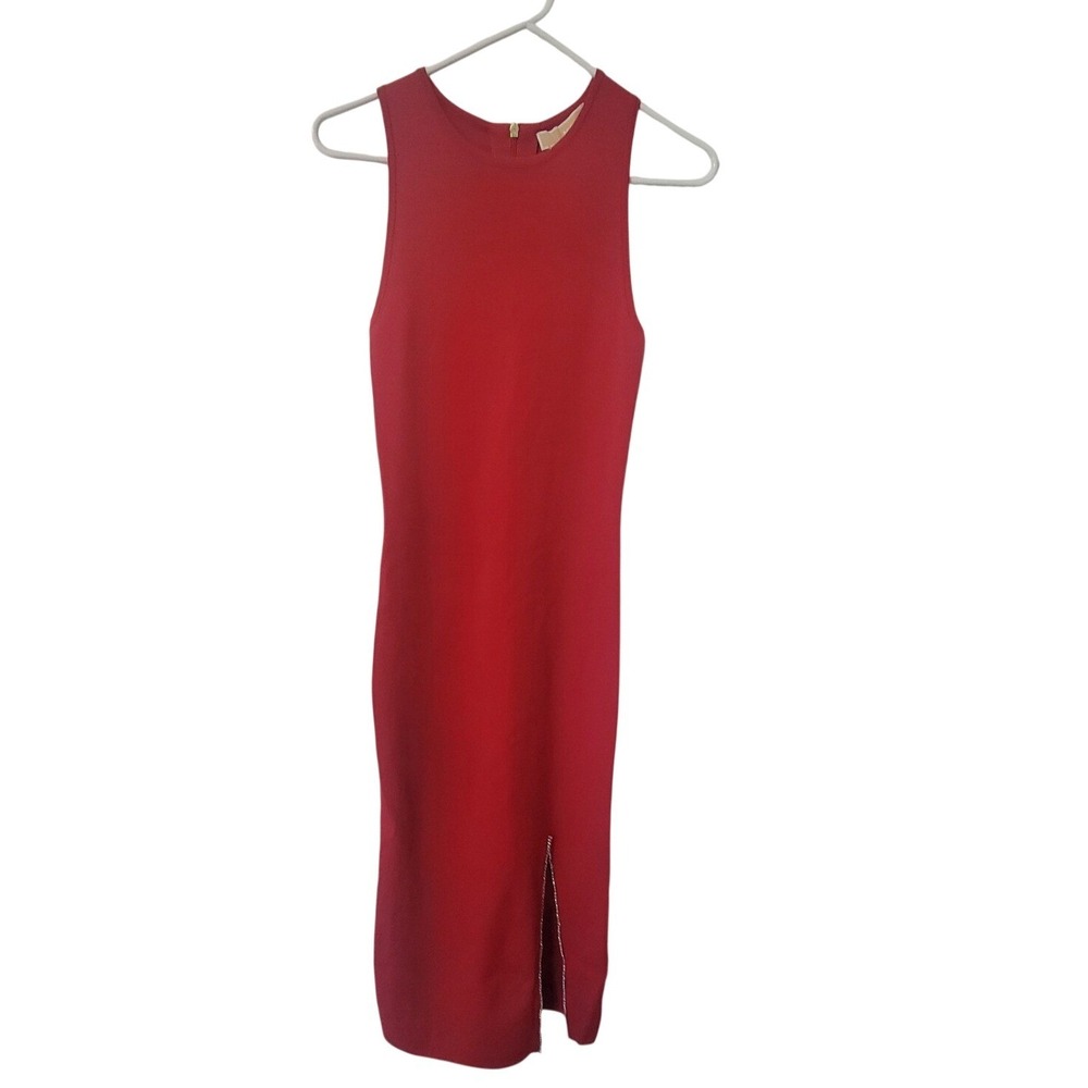 Michael Kors Midi Dress Womens Small Crimson Red NWT Crystal Slit Bombshell Luxe